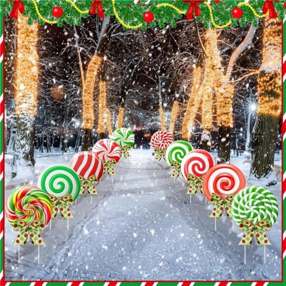 24 Sets Christmas Outdoor Yard Signs Peppermint Candy Corrugated Yard Decor - Picture 4 of 7